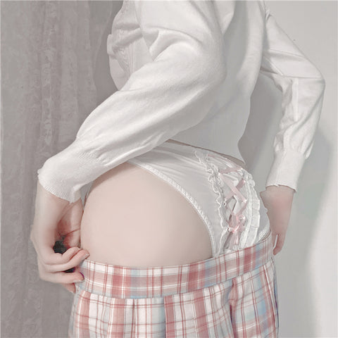 紫蕾丝透明翘臀绑带丁字裤（超高质量）