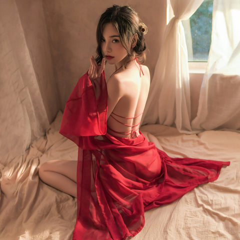 丰乳肥臀中国风透明刺绣旗袍